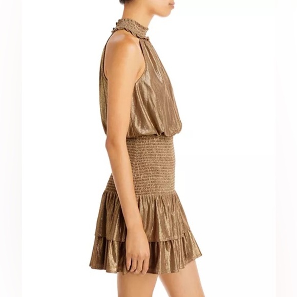 AQUA Metallic Lamé Mini Dress Sleeveless Smocked Ruffle Size Small - Picture 14 of 14